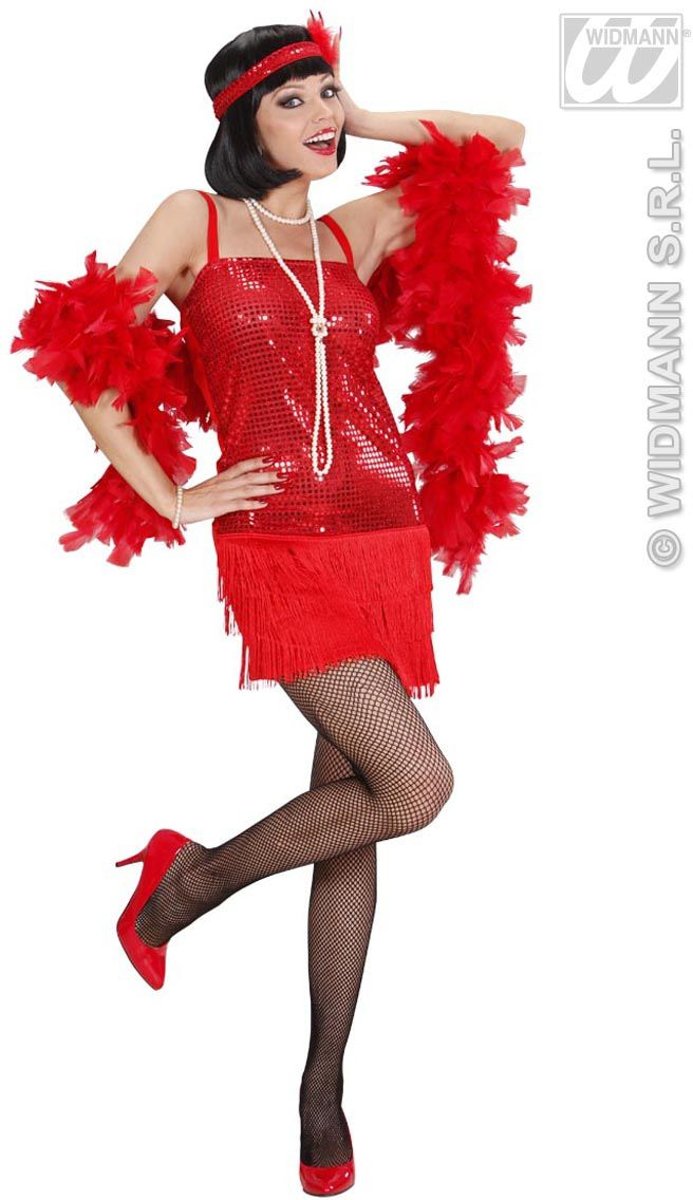 Jaren 20 Danseressen Kostuum | Enchanting Flapper Jurk Rood Kostuum Vrouw | Large | Carnaval kostuum | Verkleedkleding